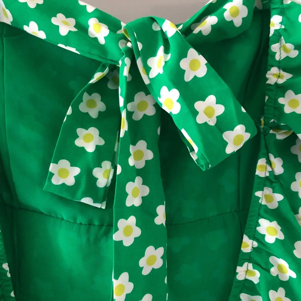 Pretty Garbage green white floral puff sleeve dress NWT S Summer Feminine